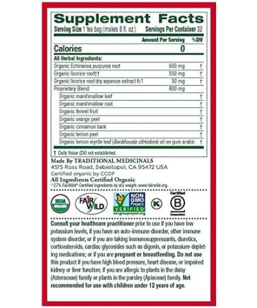 Traditional Medicinals - Organic Throat Coat Lemon Echinacea Herbal Tea (Pack of 6) - Helps Relieve Symptoms of Upper Respiratory Tract Infection - Sustainably Sourced Fair Wild Ingredients - 96 Tea Bags Total Throat Coat Lemon Echinacea 16 Count (Pack of - Buy Online on GoSupps.com