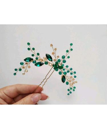 Denifery Emerald Gold Bridal Hair Pin | Green Hair Clip Wedding Accessory - Buy Online on GoSupps.com