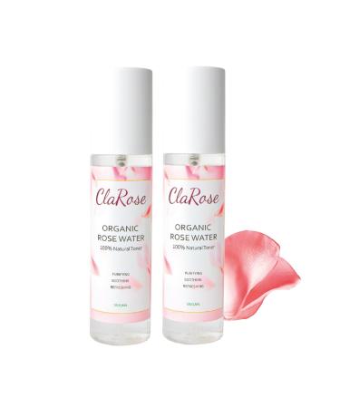 ClaRose 100% Natural Organic Rose Water Hydrating and Purifying Vegan Toner 2x 150ml