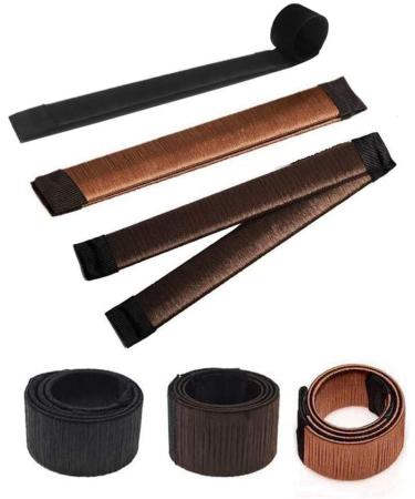 3-Piece Hair Bun Maker,Easy Fast Snap Roll Hair Nets Magic Buns Tool,Women's French Twist Hair Styling Shaper,Kids Donut Curler Roller Dish Headbands(Brown)