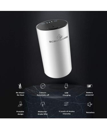 Waterless Essential Oils Diffuser - Portable Battery Operated Smart Cordless Design - Cold Mist Aroma Diffuser (White - Buy Online on GoSupps.com
