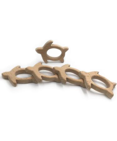Wendysun 3pcs Cartoon Sea Turtle Wood Teether Set - Natural Beech Teething Toy for Baby DIY Pendant - Buy Online on GoSupps.com