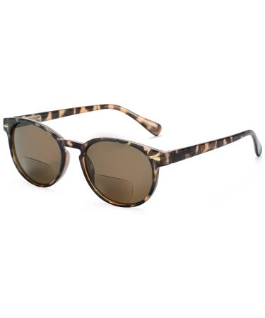 Madison Avenue Round Bifocal Reading Sunglasses for Women Men Spring Hinge,UV Protection Sun Reader Glasses Demi 2.5 x