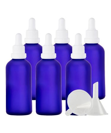 Zeoabsy 6 pieces 100 ml frosted blue glass pipette bottle with white originality lock pipette ring empty clear glass bottle glass pipette drip bottle for essential oils aromatherapy 100ml blue