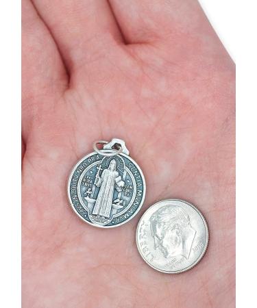 St. Benedict Medal Pendant Pack of 10 - 3/4 Inch Round Silver Oxidized Medals - Catholic Jewelry, Made in Italy - Buy Online on GoSupps.com