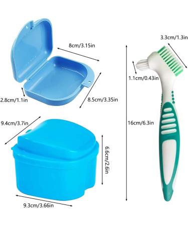 3PC Dental Prostheses Travel Box - Cleaner Brush & Storage for Dentures & Braces - Light Blue - Buy Online on GoSupps.com