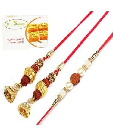 Ghasitaram Gifts Rakhis Online - Rakhi for Brother- The Gratitude pl5602 Bhaiya Bhabhi Rakhi with 400 GMS of Besan Barfi Rakhi Set with 400 gms of Besan Barfi