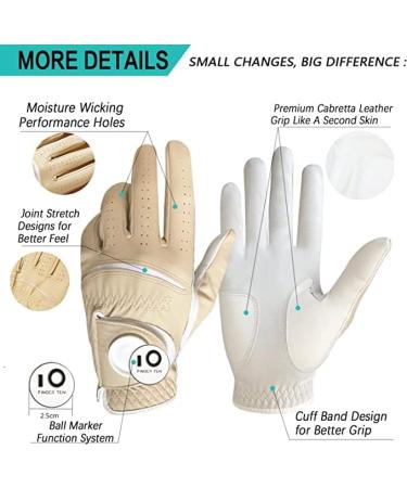 Finger Ten Men's Golf Gloves - All-Weather Leather with Ball Marker Left & Right Options | 1-Piece Khaki - Buy Online on GoSupps.com