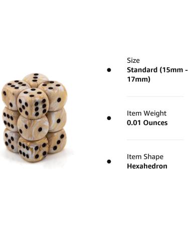 Chessex Marble Ivory with Black d6 Dice Set - 16mm Six Sided Die (12) Block - 1-Pack - Buy Online on GoSupps.com