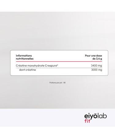 PURE CREATINE HT | 100% Creatine Monohydrate Creapure Powder | Pre Workout Bodybuilding | Muscle Building | Strength & Muscle Resistance | 300g - 88 Shakers | Unflavored Powder | Eiyolab - Buy Online on GoSupps.com