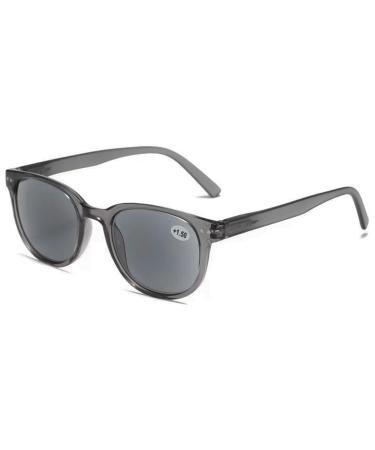 Lanomi rectangle reading glasses with sun protection gray Tested reading aid feather hilbanery plastic outdoor visual aid sunglasses with prescription for women men transparent gray 2.0 x