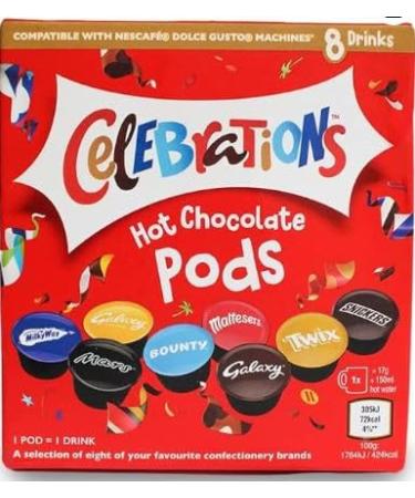 CelEBraTioNS Hot Chocolate Pods Compatible with Nescafe Gusto Machines* - A Selection of Eight of Your Favourite Candy Brands - Hot Chocolate Selection CelEBraTioNs
