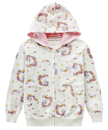 Baby Girl Zip-up Jacket Toddler Hoodie Sweatshirt Light Winter Coat Fall Outwear 2t-7t 6# Unicorn/White 5-6 Years