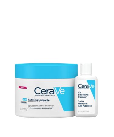 CeraVe SA Smoothing Cream for Dry and Rough Skin with Salicylic Acid 10% Urea 340ml + Travel Face Moisturizing Cleanser for Normal to Dry Skin 20ml