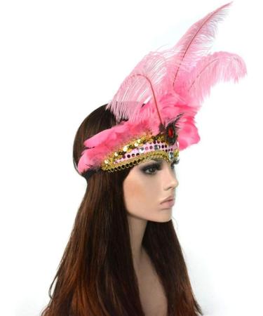 Minkissy Carnival Feather Headpiece Vintage Feather Headband Showgirl Headband Carnival Headband Fascinator Headdress for Masquerade Costume Party Pink - Buy Online on GoSupps.com