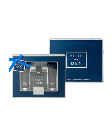 Blue For Men Cologne Gifts Sets for Men Eau De Toilette (3.4 fl oz) Body Lotion (3.0 fl oz) Shower Gel Our Impression of Blue de Channel (Pack of 3)