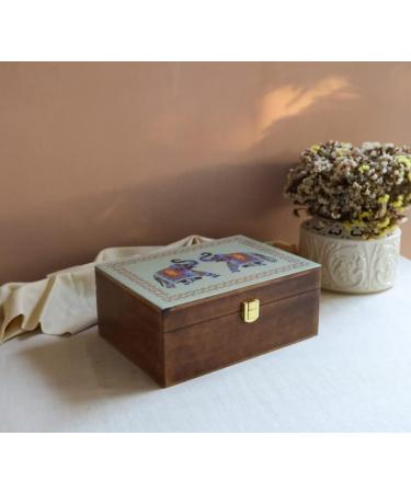 Octavius Elephant Printed Wooden Caddy Tea Sampler Pack | 90 Double Chamber Tea Bags | 3 Black & 3 Green Tea Assortment | Tea Lover's Variety Pack - Buy Online on GoSupps.com