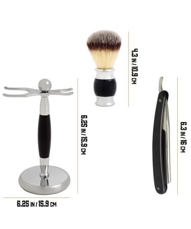 Union Razors SS5 Black Straight Shave Kit - Premium 3-Piece Set with Razor Brush & Wood Handle Stand for a Luxurious Shaving Experience - Buy Online on GoSupps.com