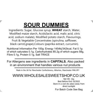 Ellies Jellies Sour Dummies 1kg Bag Gums Fruit Flavour Multi-Coloured Sugar-Dusted - Buy Online on GoSupps.com