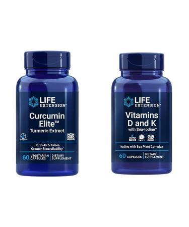 Life Extension Curcumin Elite Turmeric Extract Promotes a Healthy inflammatory Response & Vitamins D and K with Sea-Iodine Vitamin D3 Vitamin K1 and K2