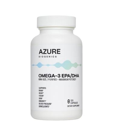 Omega-3 Fish Oil High Potency EPA/DHA - Supports Brain Heart Vision Skin Immunity Blood Pressure & Bones/Joint* - Molecularly Distilled Ultra-Purified - 120 Easy to Swallow Mini Softgels