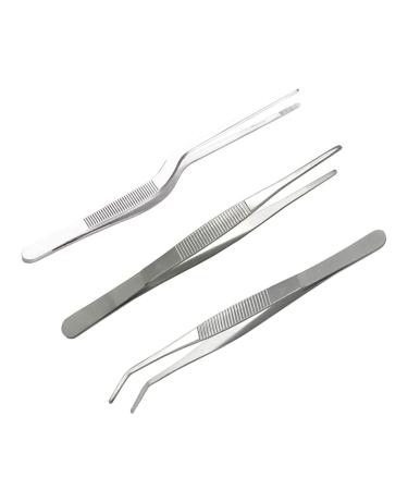 FRUTA 3-Piece Tongs Tweezers  6.3 inches Cooking Tweezers Precision Tongs for Cooking Culinary and Medical Beauty  Stainless Steel Precision Tweezers Set
