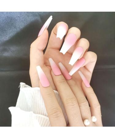 rongweiwang 1 Set French Tip Press on Nails Extension Extra Long Matte Fingernails Decals Full Cover Ballerina Manicure Kit Type 3 - Buy Online on GoSupps.com
