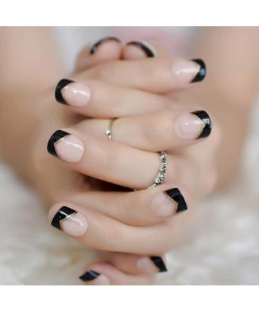Buy Hujl Artificial Nails - Black French Press-On Nails 24 Natural Beige & Pink Tips for Home Office - International Shipping - Buy Online on GoSupps.com