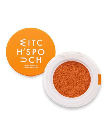 Witch's Pouch Blush Cushion Korean Makeup Cheek Toneup Facial Cushion Blusher Cutie Size Moisturizing Color Correction Flawless Coverage Vivid Colors (02 Sweet Orange)