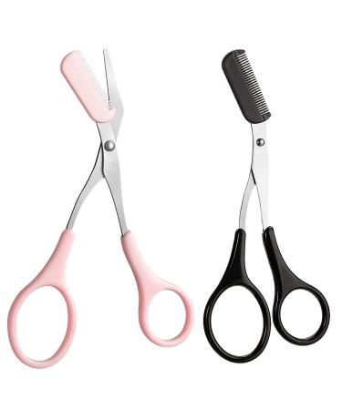2PCS Eyebrow Trimmer Scissors with Comb Professional Eyebrow Comb Scissors Stainless Steel Precision Eyebrow Scissors Eyebrow Trimming Tool Small Eyebrow Grooming Beauty Tool for Men Women 2pcs Pink and Black