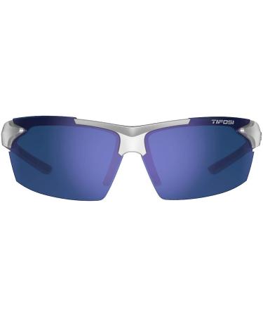 Tifosi Jet Sport Sunglasses - Metallic Silver Frame/Smoke & Blue Lens | Ideal for Cycling, Hiking, Running - Buy Online on GoSupps.com