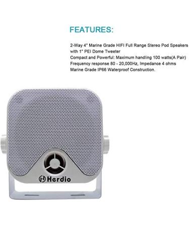 Herdio Marine Radio and Speakers Kit - Bluetooth MP3/USB AM/FM Radio for Boat ATV UTV SPA (White) - Buy Online on GoSupps.com