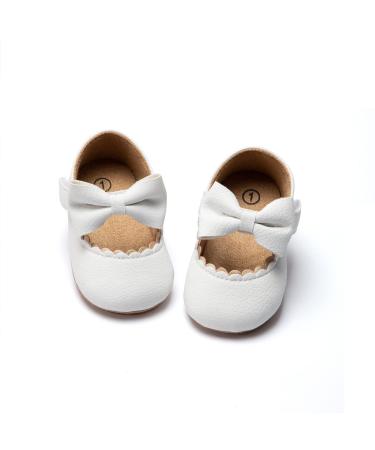 CENCIRILY Baby Girl Mary Jane Shoes Anti-Slip First Walking Bowknot Soft Sole Princess Wedding Dress Flats for 0-18 Month 0-6 Months A07 White