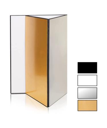 BEIYANG 4 in1 Cardboard Light Reflector for Photography, 12x8 in White Black Silver Gold Matte Foil Absorb Thick Reflective Cardboard