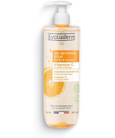 Evoluderm EVOLUDERM Vitamin C Radiance Cleansing Gel 500 ml 97% Natural Origin Vegan Made in France