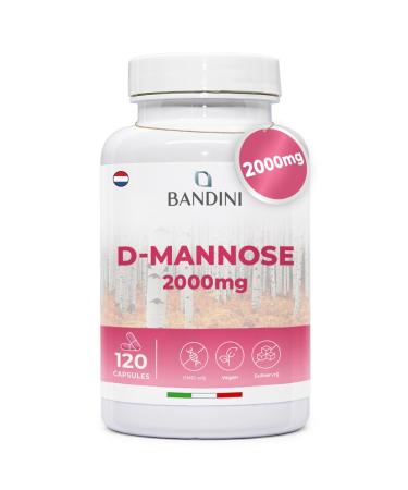 Bandini D Mannose for cystitis 2000 mg pure DMannose per daily high dose for urinary tract support and wellbeing 100 Vegan & GMOfree Manose 120 pure capsules 120 units Confezione da 1
