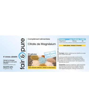Fair & Pure - Magnesium citrate - 300 mg pure magnesium per daily dose - 90 capsules - Buy Online on GoSupps.com