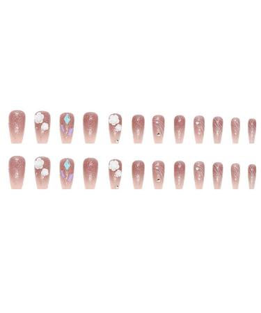 RikView Coffin Press on Nails: Long Pink Acrylic Nails with 3D Flowers - 24 PCS Glossy Fake Nails Set for Women - Buy Online on GoSupps.com