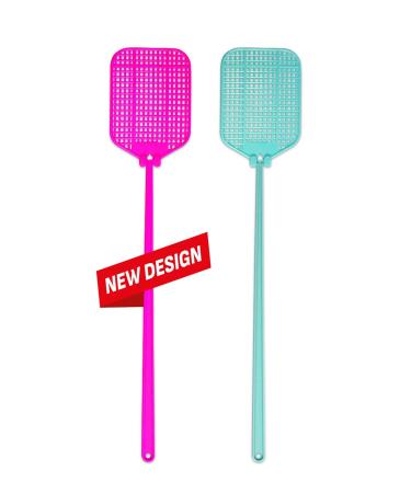 PATLEYN Fly SWATTERS New Desing Heavy Duty Longer Handle Flexible Strong Manual SWAT Set Assorted 3 Summer Colors Multi Pack (2, Pink Green) 2 PINK GREEN