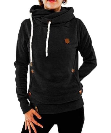 Bigfanshu Womens Warm Casual Drawstring Long Sleeve Hoodies Slim Fit Tops Soft Cute Pocket Sweatshirt Autumn Winter Black - Buy Online on GoSupps.com