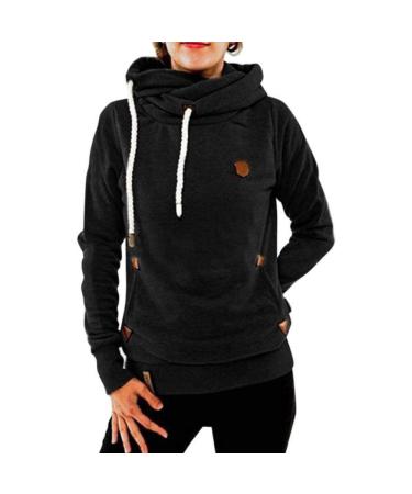 Bigfanshu Womens Warm Casual Drawstring Long Sleeve Hoodies Slim Fit Tops Soft Cute Pocket Sweatshirt Autumn Winter Black