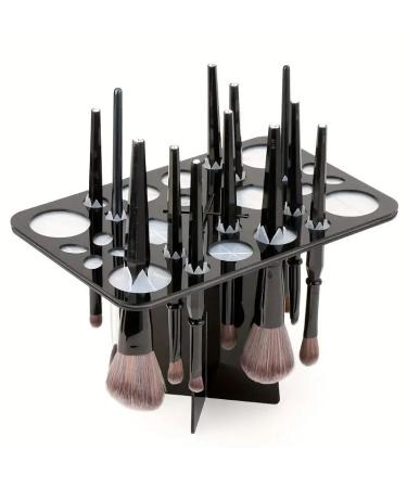 Makeup Brushes Drying Rack Brushes Dryer 28 Slot Acrylic Brush Holder Stand Tree Tray Support Display for Makeup Artist Acrylic Nail Brushes Paintbrushes Makeup Lovers Black