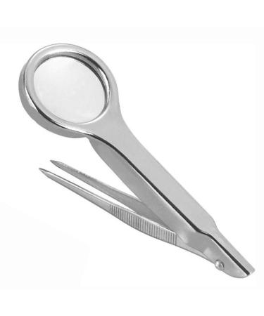 QHYTL Magnifying Glass 10X Magnifier Tweezers Portable Size Stainless Steel Magnifying Glass with Tweezers Handheld Repair Magnifier Tool