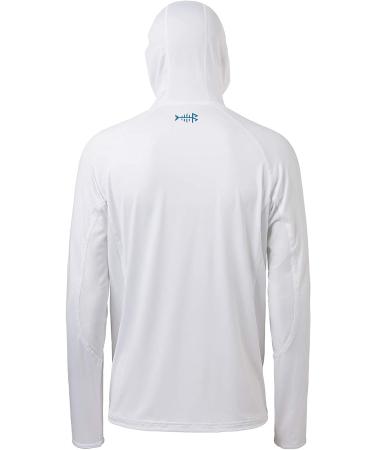 BASSDASH UPF 50+ Men's Long Sleeve Fishing Shirt with UV Neck Gaiter Hoodie - White (Size Large) - Buy Online on GoSupps.com