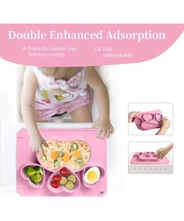 SFCCMM Toddler Baby Plates Silicone Divided Cartoon - Portable Non Slip Suction Toddler Plates for Children Baby and Kids Baby Dinnerware Eating Food Plates (Love Pink) - Buy Online on GoSupps.com