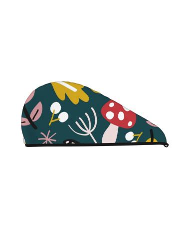 Cartoon Leaf Mushroom Red Microfiber Hair Towel Soft Super Absorbent Hair Towel Wrap for Women Coral Velvet Quick Dry Hair Cap for Long Curly and Thick Hair