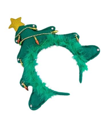 SAFIGLE Girl Hair Accessories Glitter Xmas Tree Headband Party Headband Xmas Tree Headband with Bell Christmas Tree Light up Headband Christmas Tree Hair Bands Glitter Headband Fabric