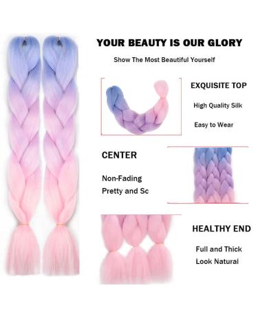 Shangxiu Ombre Braids Extensions - 6Pcs Kanekalon 24 Crochet Hair in Blue Light Purple & Pink | High-Quality Kunsthaar for Inclusive Styling - Buy Online on GoSupps.com
