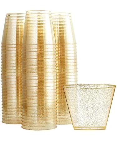 Suniney 40 PCS Disposable Cups Gold Glitter Plastic Cups 9Oz Disposable Clear Drinking Cups Fashion Party Cups Wine Cups Glasses Tumblers for Wedding Bridal Shower Baby Shower Birthday Anniversary Home Office Bars Champagne Cold Drinks Tea Punch Juice Sod - Buy Online on GoSupps.com