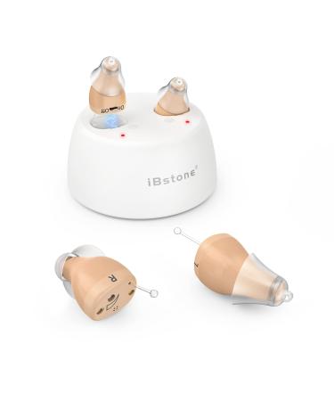 [Upgraded] iBstone Rechargeable Hearing Aid, Mini Completely-in-Canal Hearing Amplifier for Seniors with Noise Reduction, Pair, Beige